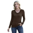 thumbnail image 3 of Womens Fall Clothes Long Sleeve Shirts Scoop Neck Ribbed Knit Slim Fitted Trendy Casual Tops Brown L, 3 of 9