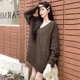 thumbnail image 4 of Suéteres holgados con cuello en V para mujer, jersey de punto de gran tamaño, estilo Harajuku, de manga larga, color liso, otoño e invierno, 2024, 4 of 5