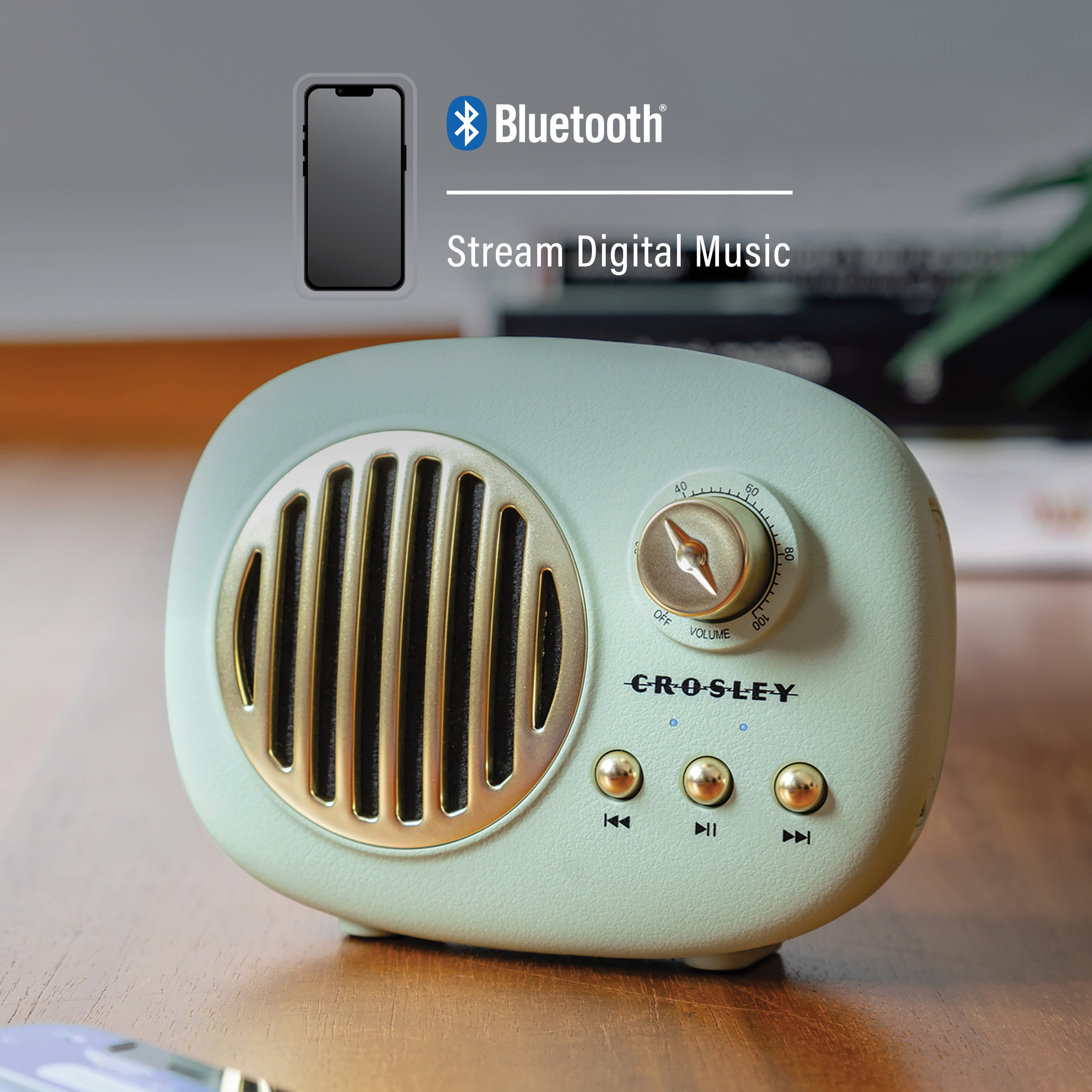 Crosley Piper Retro Portable Bluetooth Speaker with Microphone, Rechargeable, Modern, Vintage