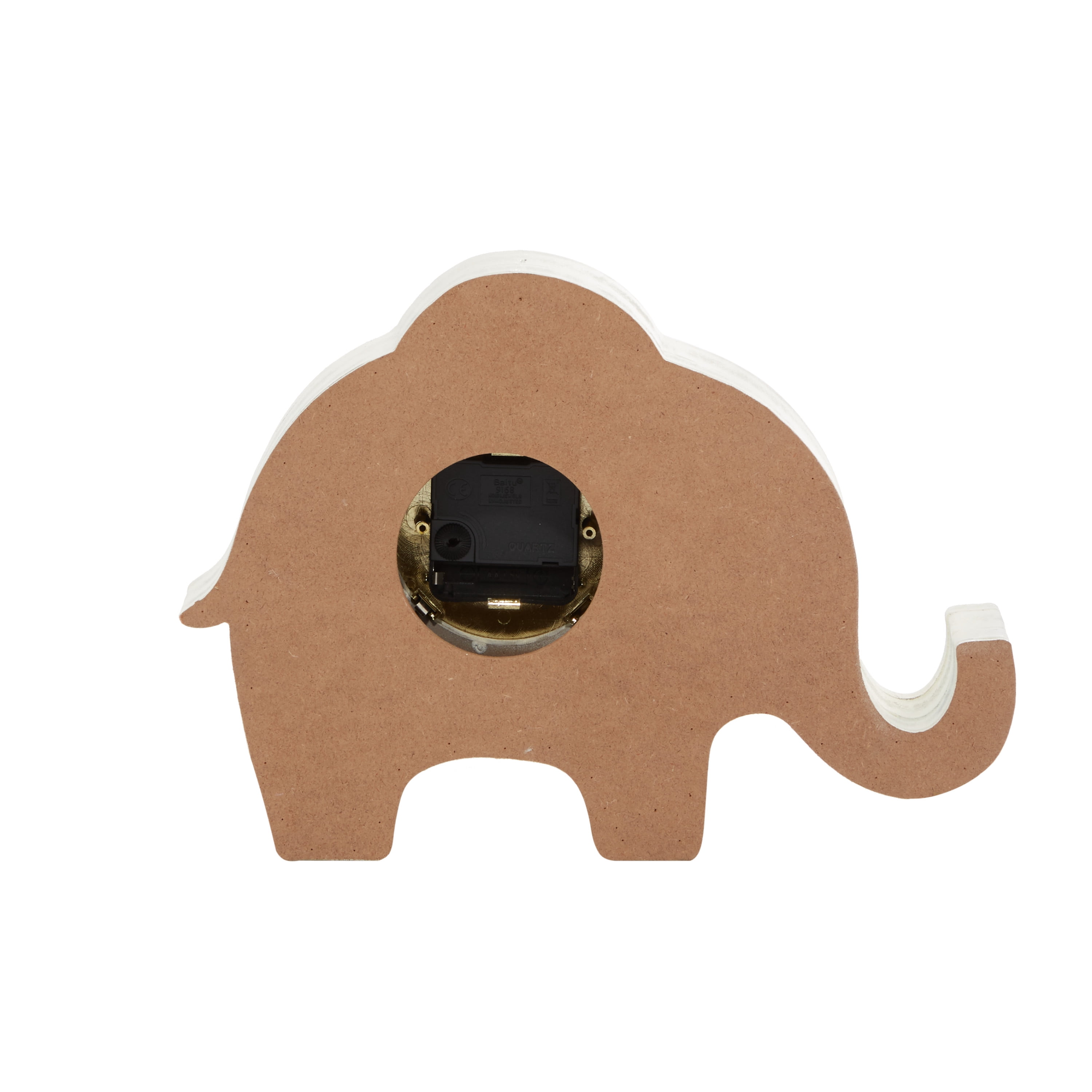 DecMode 9" White Wood Elephant Clock