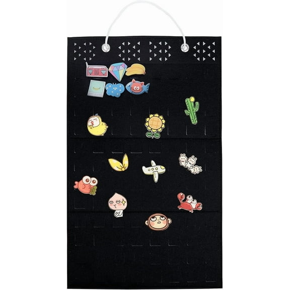 Hanging Brooch Pin Display Holder 20x12 inch Up to 96 Pins Felt Enamel Pin Display Banner Holder Black Brooch Pin Collection Holder Display Organizer for Badge Pin Brooch Button 1pc