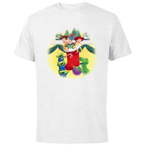 Disney PIXAR Toy Story Woody, Jessie, Buzz & Aliens Holiday - Short Sleeve Cotton T-Shirt for Adults - Customized-White