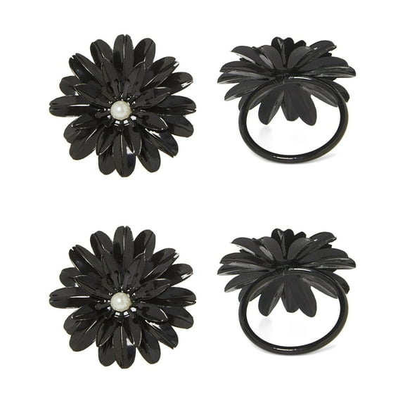 Classy R Us LLC Flower Napkin Rings Set of 12 (Black Pearl)