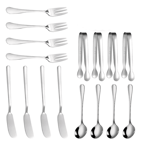 Cheese Butter Spreader Knives Set 16 Pieces Charcuterie Accessories Stainless Steel Butter Knives Serving Tongs (Silver)