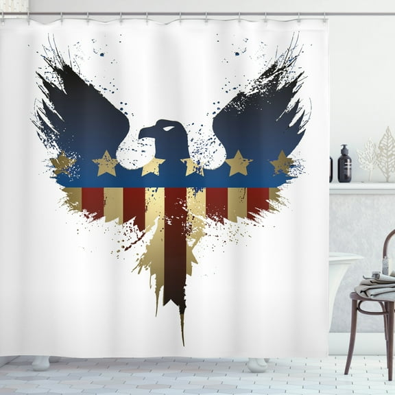 Ambesonne Eagle Shower Curtain, USA Flag Bird Silhouette, 69"Wx84"L, Blue Red Sepia