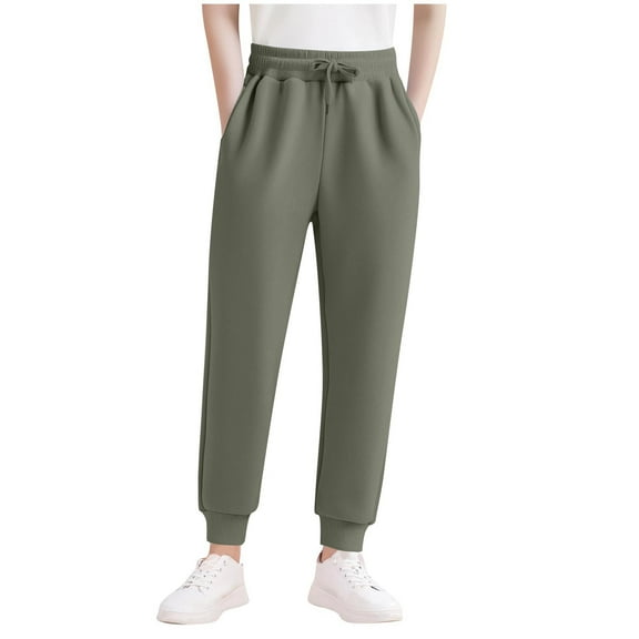 Riecok Boys Jogger Sweatpants Waisted Drawstring with Pockets Solid Color Casual Trackpants Army Green 14 Years