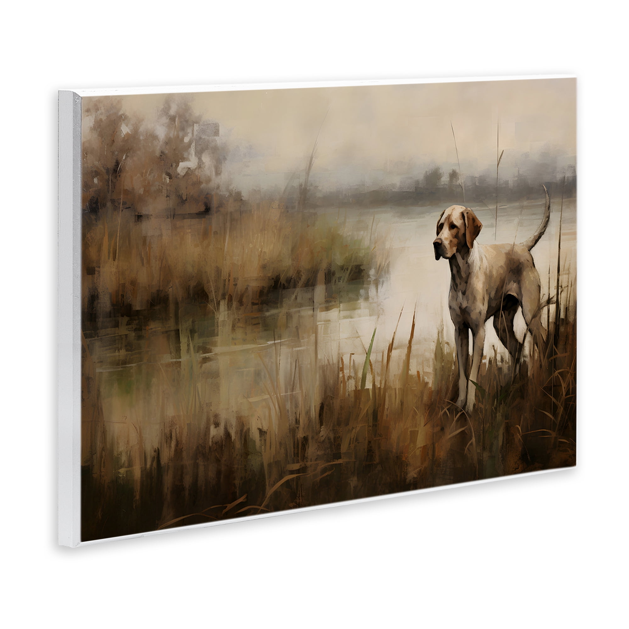 Stupell Industries Hunting Dog in Nature Landscape Painting Unframed Art Print Wall Art, 19 x 13