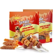 Jungle Calling Dog Treats Variety Pack | Multi-Flavor Kabobs (4.2oz) + Chicken Wrapped Sweet Potato Twists (5oz) | Ideal for Training Rewards.