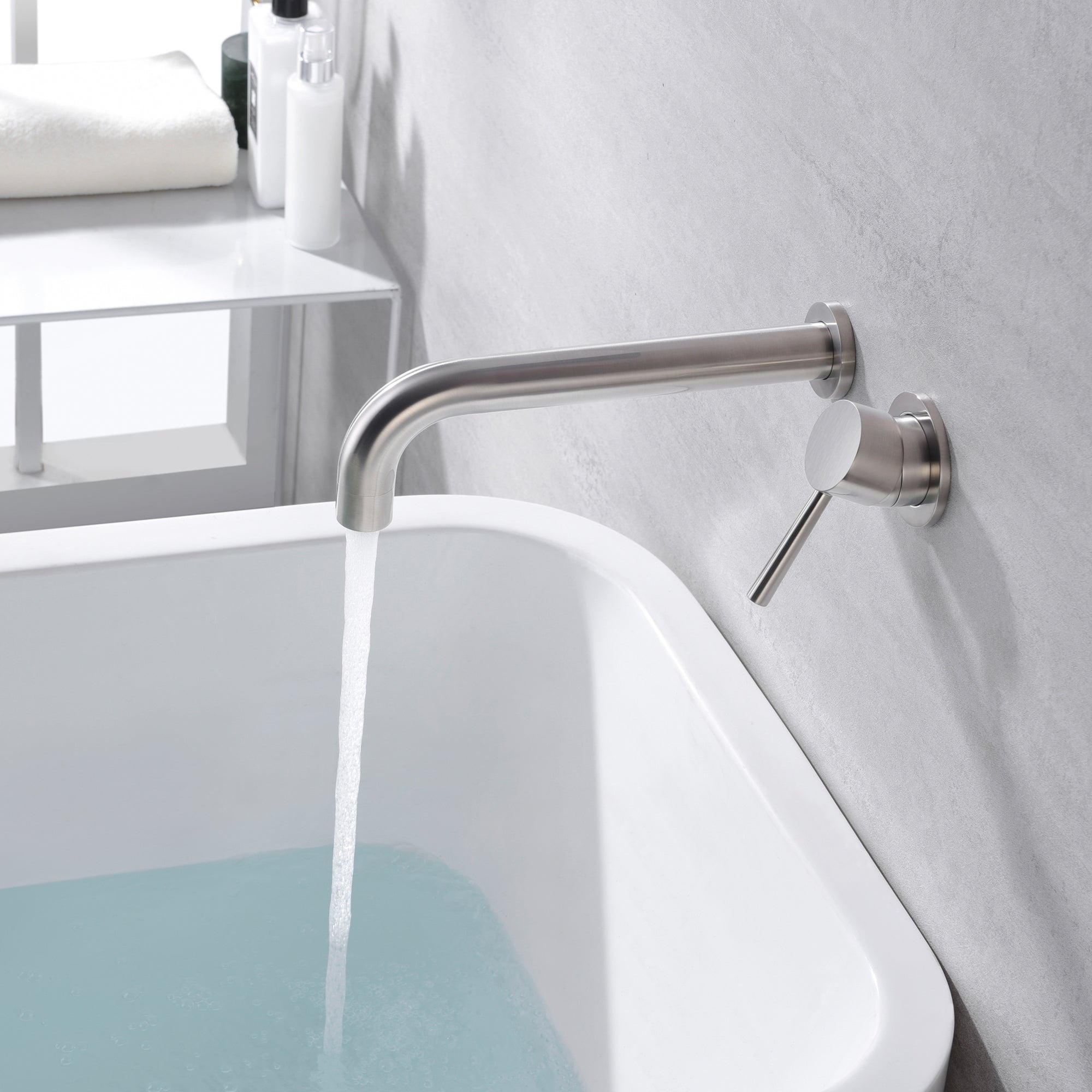 Sumerain High Flow Wall Mount Tub Filler Faucet with Long Spout Brushed Nickel