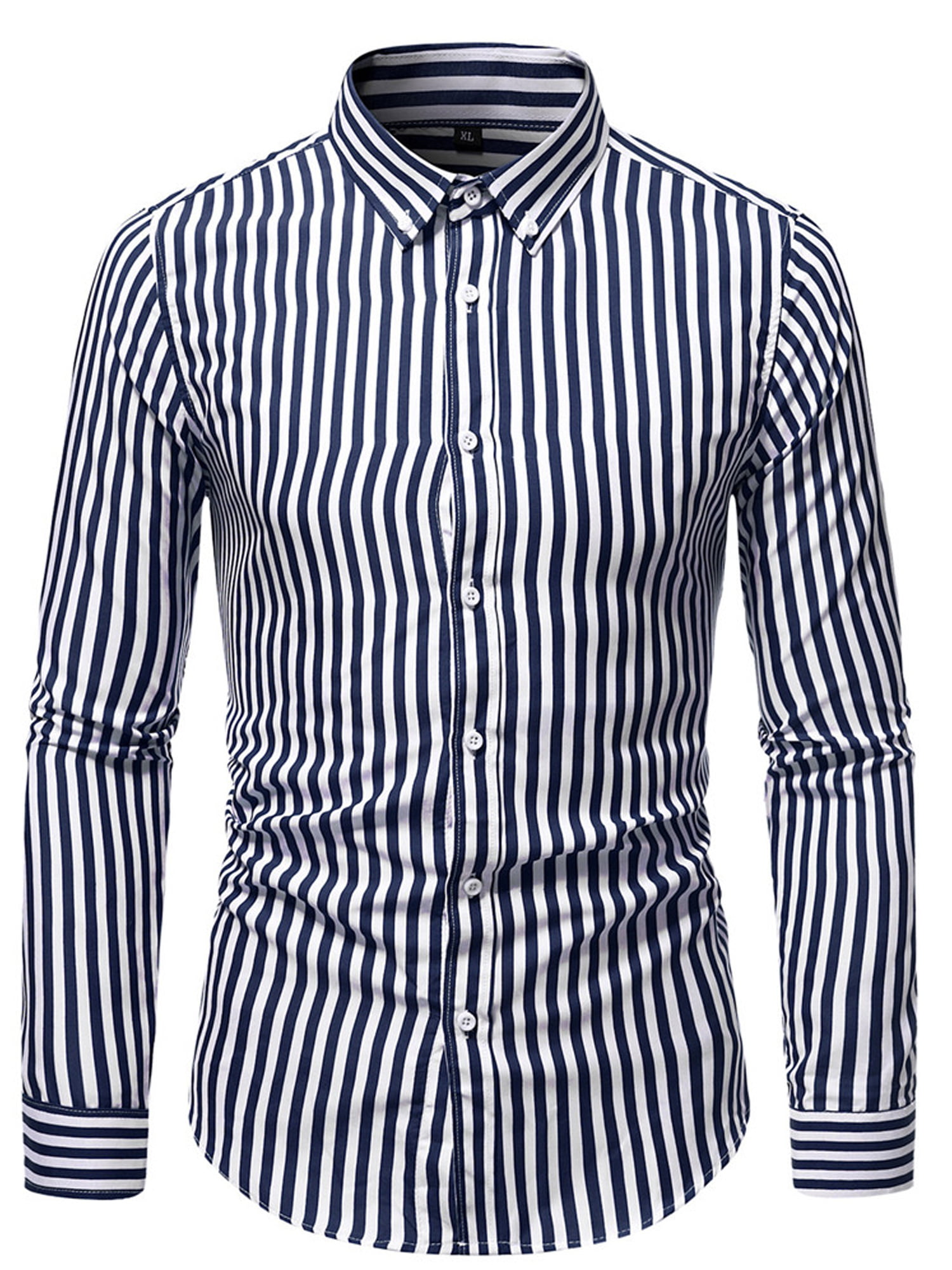 Mens Business Shirt Long Sleeve Stripe Checkered Office Wear 