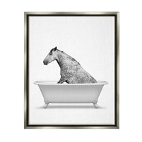 Stupell Industries Farm Horse Bathtub Animal Animals & Insects Painting Gray Floater Framed Art Print Wall Art
