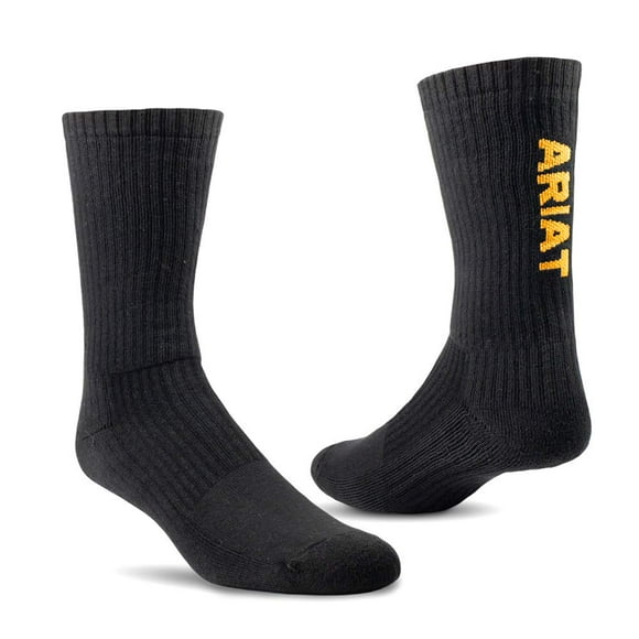 ARIAT Unisex Cotton 3-Pair Pack Crew Socks, Black, Medium