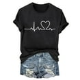thumbnail image 2 of NAMTYQX Ladies Tops and Blouses Trending Boxy Fit Plus Size Short Sleeve Soft Grafisches Round Neck Light Graphic Summer Tops Black Size 2XL, 2 of 5