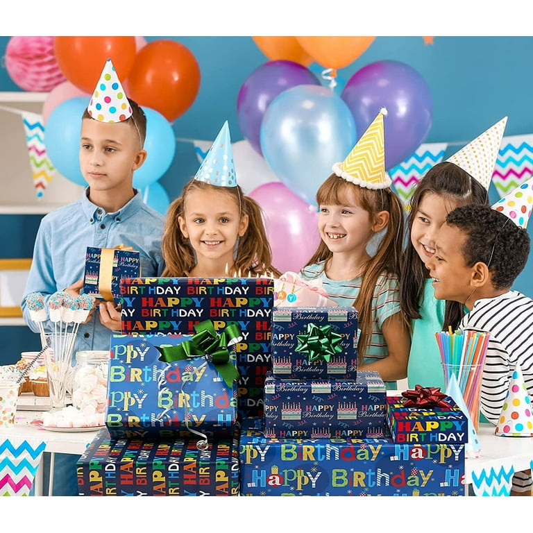 Birthday Wrapping Paper for Boys Girls Kids Men Women - 3 Styles Happy  Birthday Lettering Gift Wrap Paper for Party - 6 Large Sheets, 27x37 inch