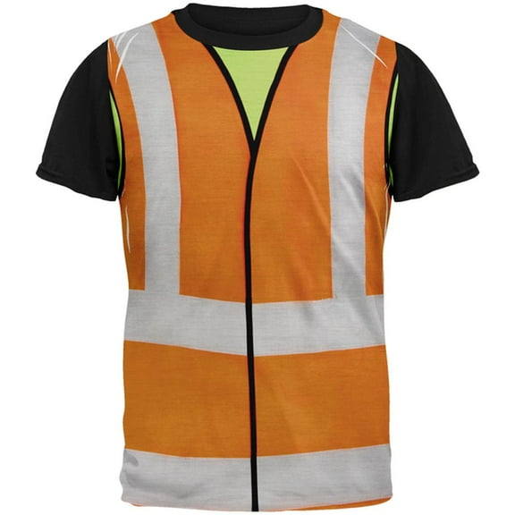 Halloween Road Worker Construction Vest Costume All Over Mens Black Back T Shirt Multi LG