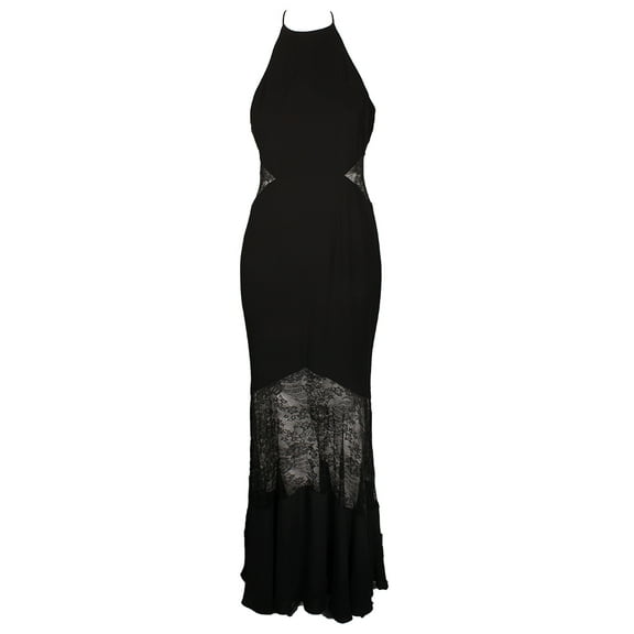 Fame And Partners Womens Black Sleeveless Lace Halter Gown 6