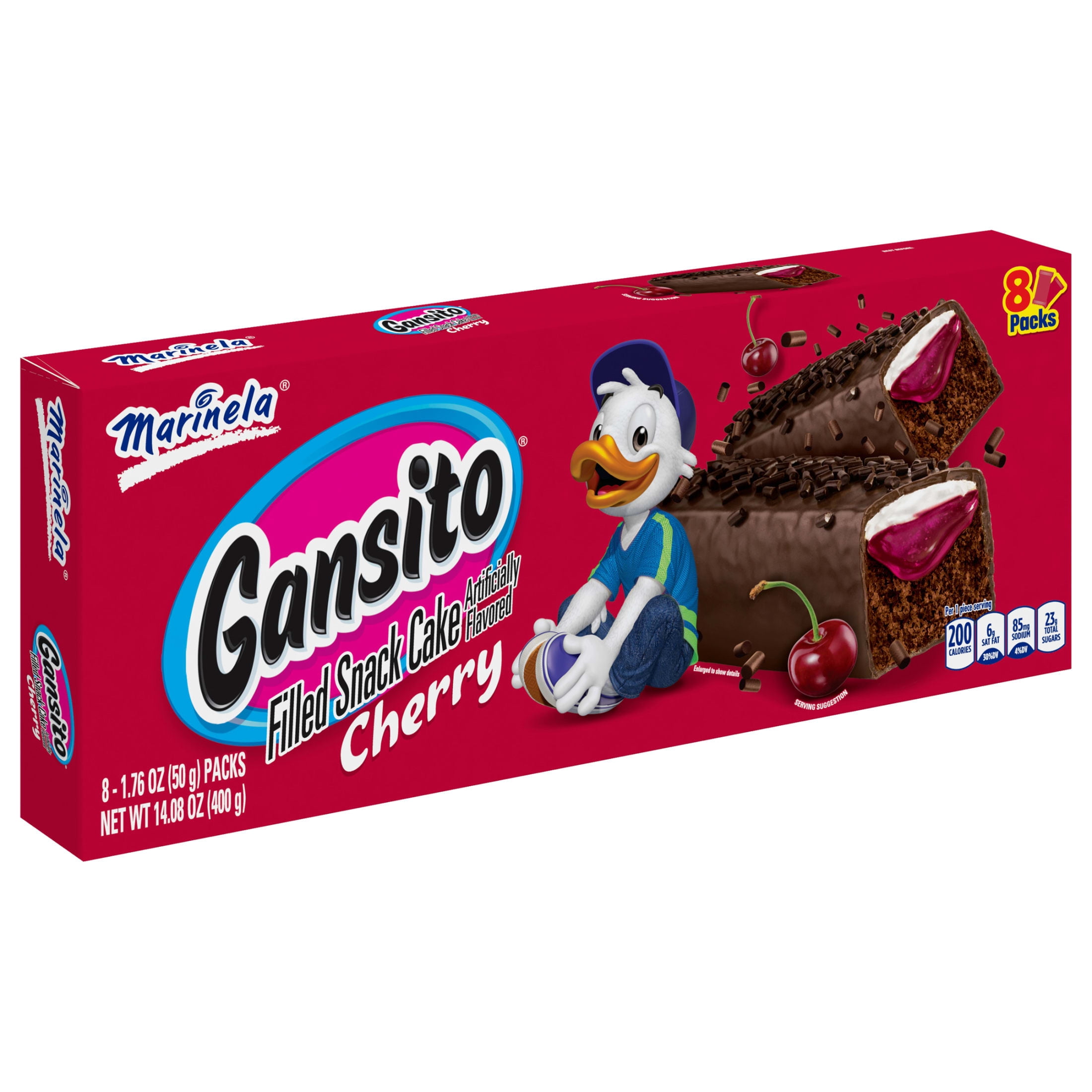 Marinela Gansito Cherry Filled Chocolate Snack Cakes, 8 packs, Chocolate Flavored Covered Snack Cakes, 14.08 oz Multipack
