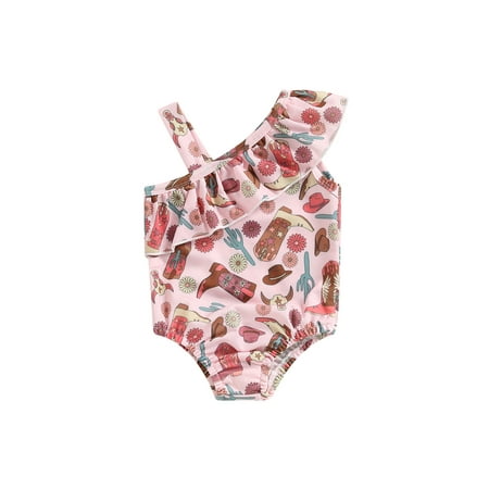 

MissiMae Toddler Girls Summer Casual Romper Swimwear Sleeveless One Shoulder Floral Bathing Suit 6M-3Y