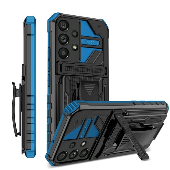 For Samsung A32 5G Case with Belt Clip Holster, Heavy Duty Military Grade Drop Protective, 360掳 Rotating Kickstand Shockproof TPU Shell Durable Rugged Cover For Samsung Galaxy A32 5G, Blue