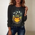 thumbnail image 5 of Craaazy Halloween Casual Tops for Women Loose Multicolor Crew Neck Long Sleeve Ghost Pumpkin Haunted House Halloween Printed Top Outdoor Shopping Blouse, 5 of 8