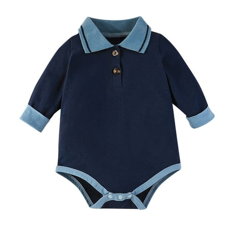 

Aompmsdx Toddler Boys Girls Long Sleeve Patchwork Colour Triangle Gentleman Romper Bodysuits