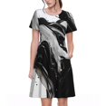 thumbnail image 1 of Bixox Robe d'Été à Manches Courtes pour Femmes Robe Ample Longueur Genou avec Poches-Fil Noir Blanc Tourbillons de Peinture, 1 of 7