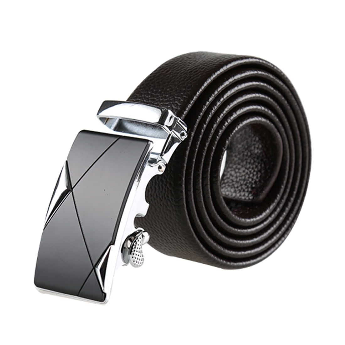 Men Classic Leather Ratchet Automatic Buckle Belt Width 1 1/2" Dark