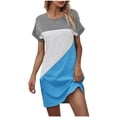 thumbnail image 1 of RKSTN Summer Dresses for Women Fashion Classic Short-sleeved Round Neck Patchwork Color Mini Dresses Loose Plus Size A-Line Elastic Waist Swing Dresses, 1 of 4