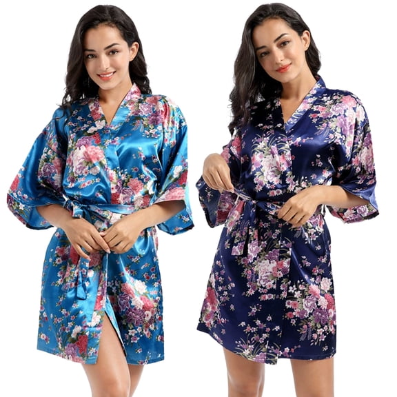 LYMAYTER M-2XL Female Bathrobe Summer Thin Cardigan Mid-Length Nightdress for Women Fashion Comfort Printing Bathrobe