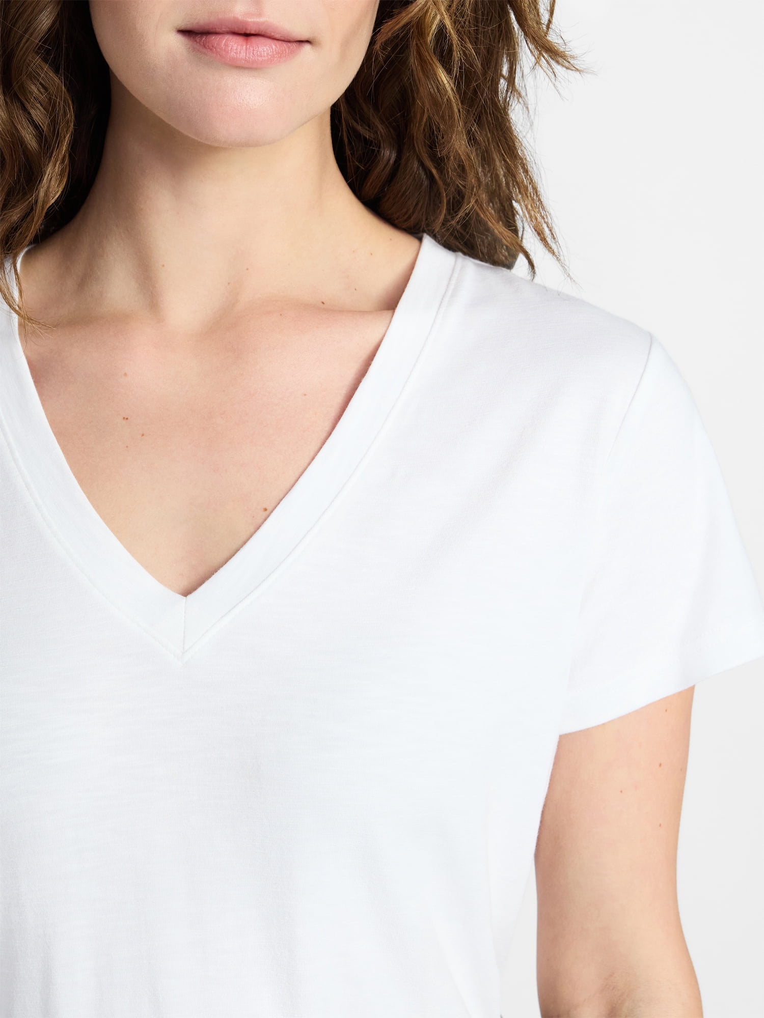 Time and Tru Women's Slub V Neck Tee with Short Sleeves, Sizes XS-XXXL