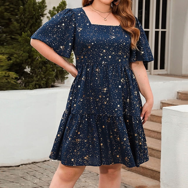 Fankiway Robe Décontractée Mode Femme Printemps/été Manches Courtes Imprimée Col en V Robes de Plage Grande Taille