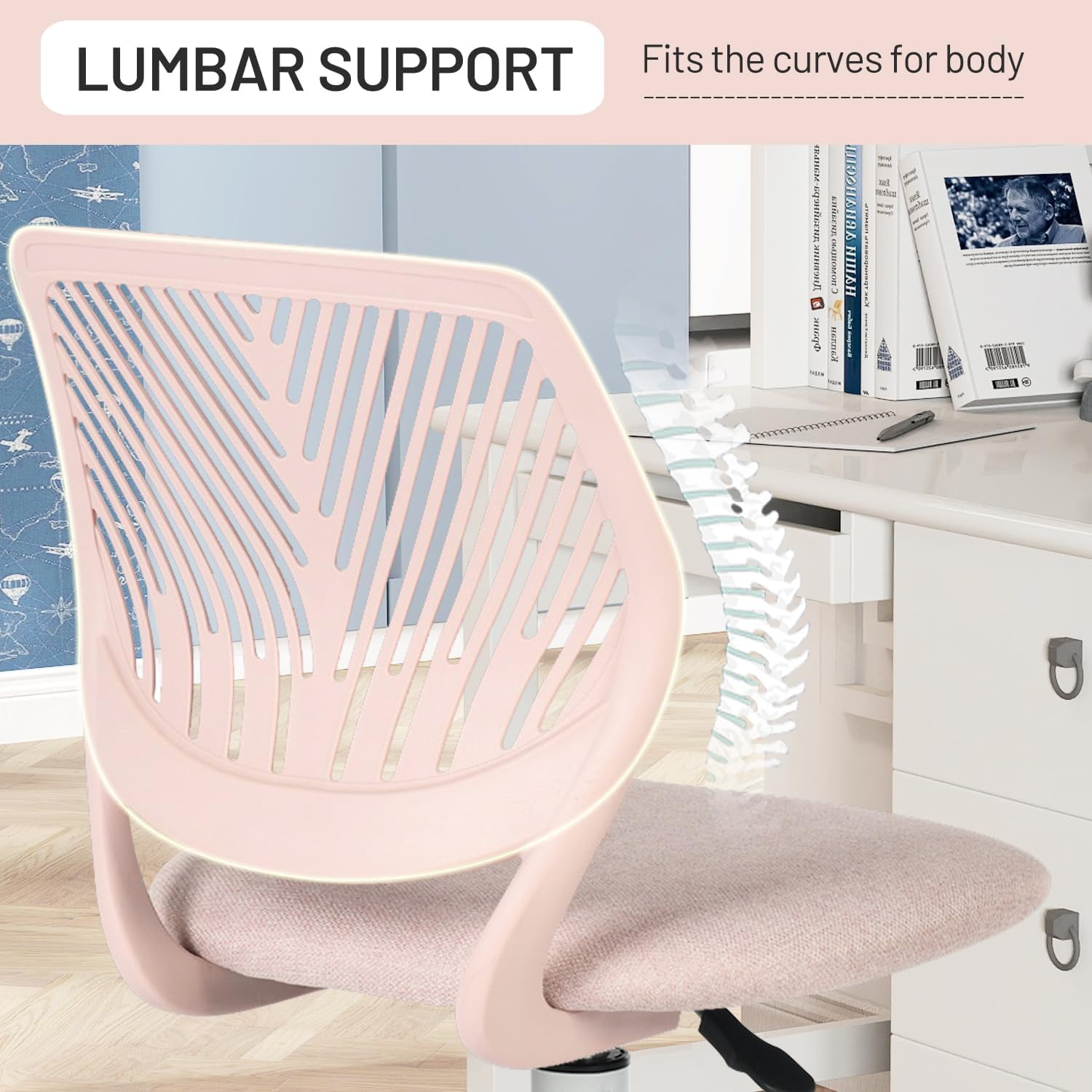 Homy Casa Kids Desk Chair, Adjustable Student Chair for Study, School or Bedroom, Pink