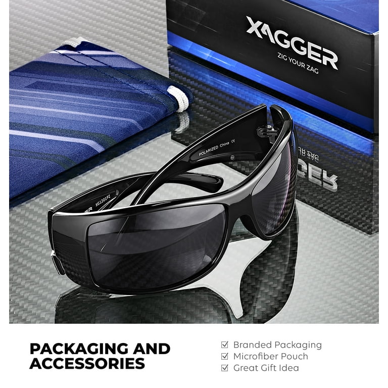 Xagger Oversized Wrap Around Sport Polarized Sunglasses for Men - Rectangular Driving Fishing Golf Sports Sun Glasses Made of Flexible TR90 Plastic
