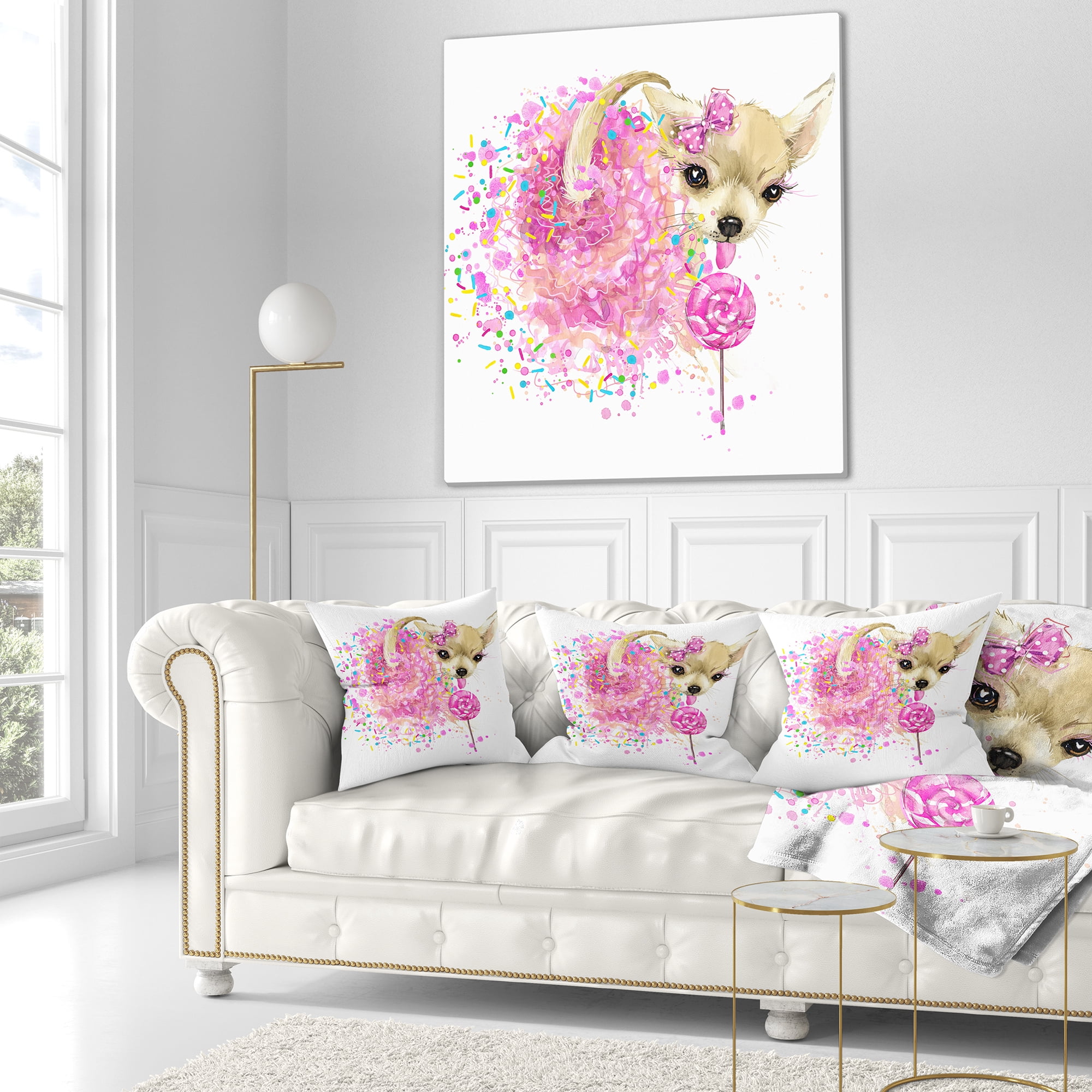 Designart Sweet Pink Dog without Glasses - Animal Throw Pillow - 18x18