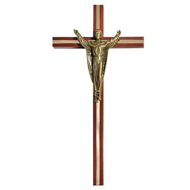 cb risen christ 10" wall crucifix walnut finish cross with gold plate