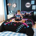 thumbnail image 3 of meiyoeat Dripping 67 Baseball Ice Cream Twin Bedding for Boys, Crossed Bat Stars Sport Bedding Comforter Set, Black Reversible, 7-Piece, 3 of 6