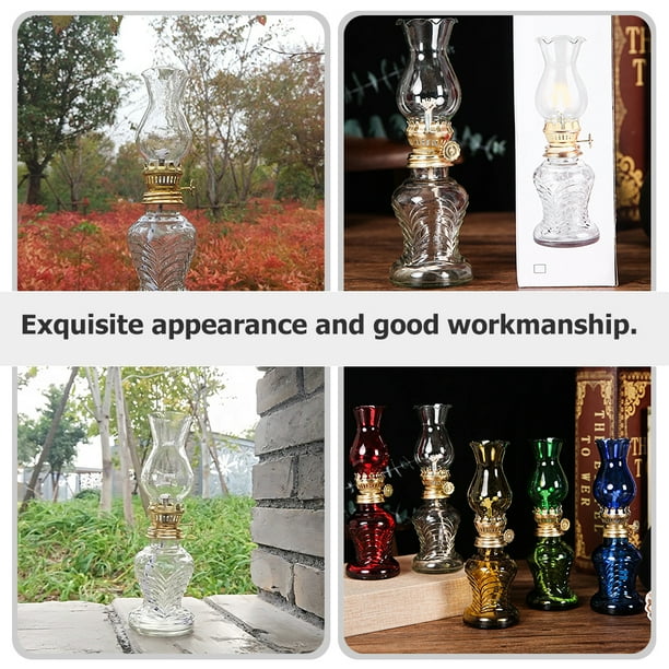 Grande lampe à huile for l'intérieur - Lampe à pétrole antique en verre transparent avec cheminée en verre Lampe à kérosène de bureau à l'huile for la cuisine