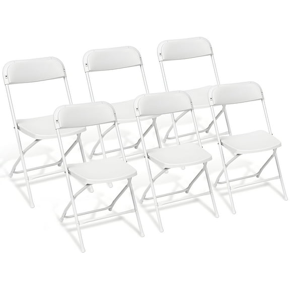 SUGIFT 6 Pack Plastic Folding Chair Outdoor Indoor White Folding Chairs, 350lbs Capacity