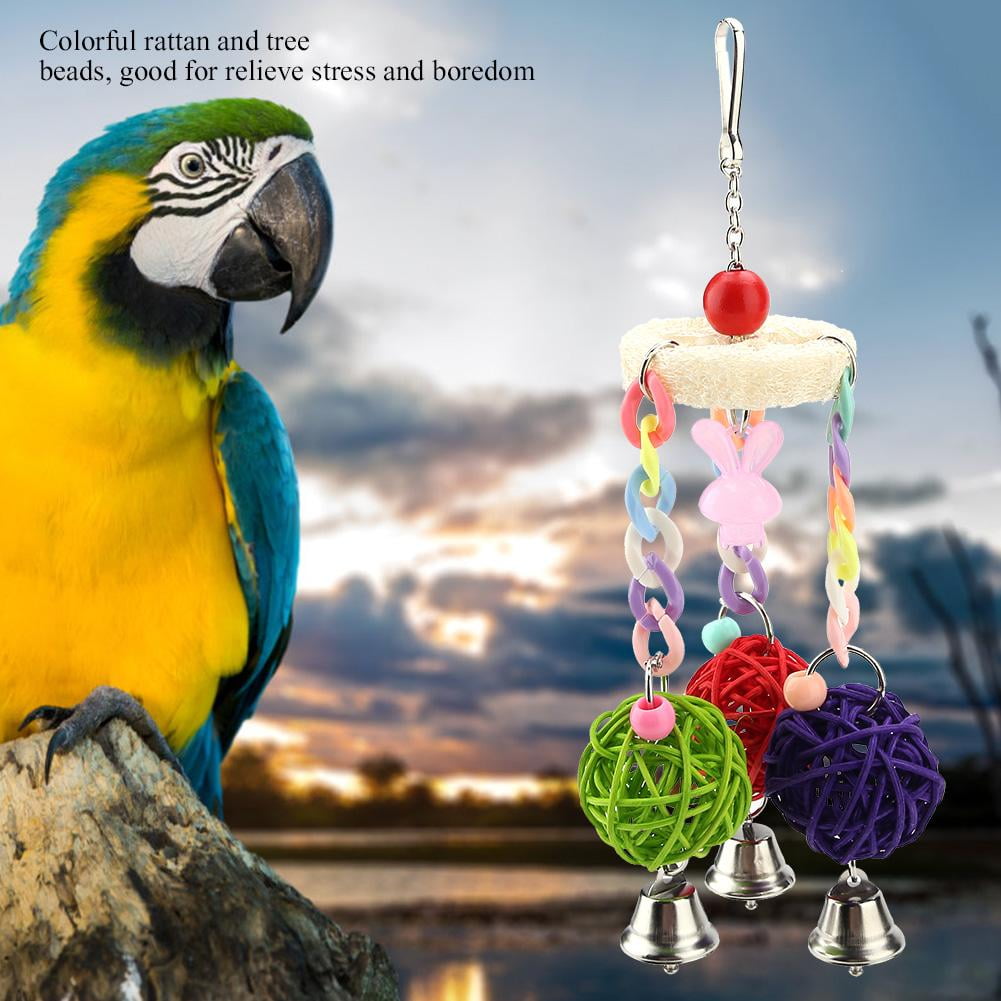 OTVIAP Colorful Parrot Wooden Toy Loofah Rattan Bird Chewing Swing Toys