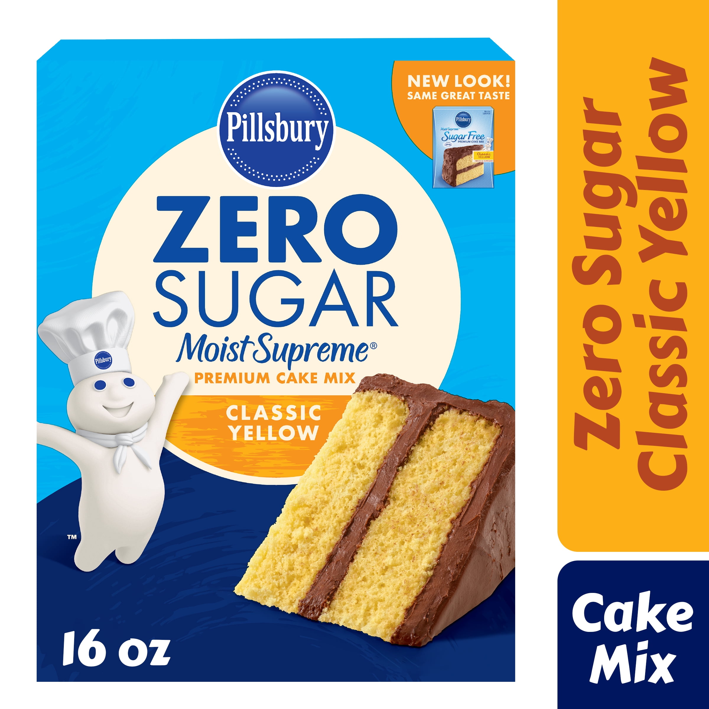 Pillsbury Zero Sugar Moist Supreme Yellow Premium Cake Mix, 16 Oz Box