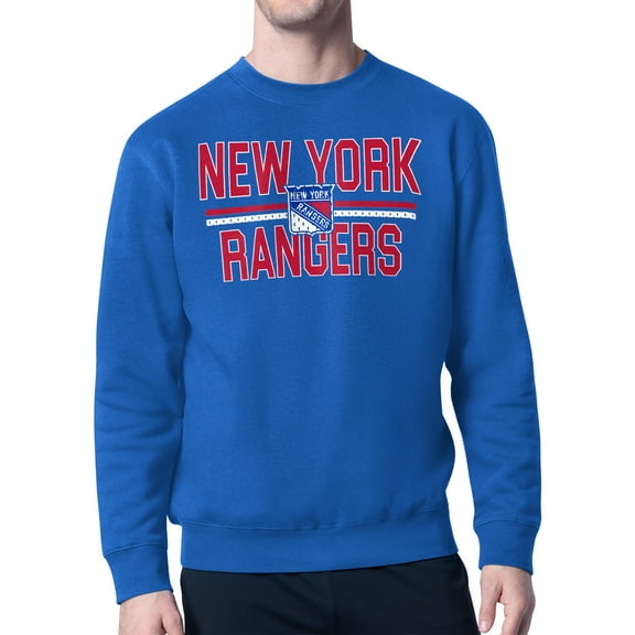Men's Starter Blue New York Rangers Mesh Look Team Name Logo Pullover Sweatshirt