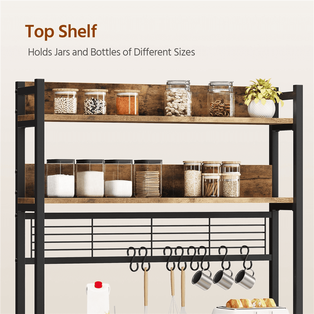 Renwick 5-Tier Industrial Kitchen Baker's Rack with Led Light and Power Outlets, Rustic Brown
