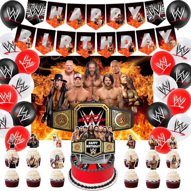 Set de artículos de fiesta Heidaman Wrestling Birthday con telón de fondo