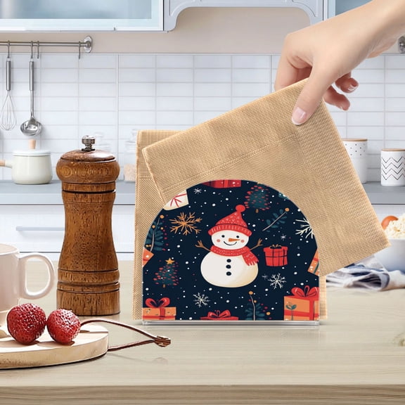 Qxltty Illustration Of Christmas Snowman and Trees Acrylic Napkin Holder Set of 1 Transparent Dining Table Kitchen Cafeteria Home Decor 4.1x4.9x1.97in