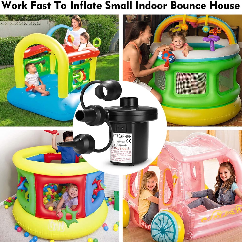 110V AC/12V DC Electric Air Pump, Rechargeable Battery Air Mattress Pump with 3 Nozzles