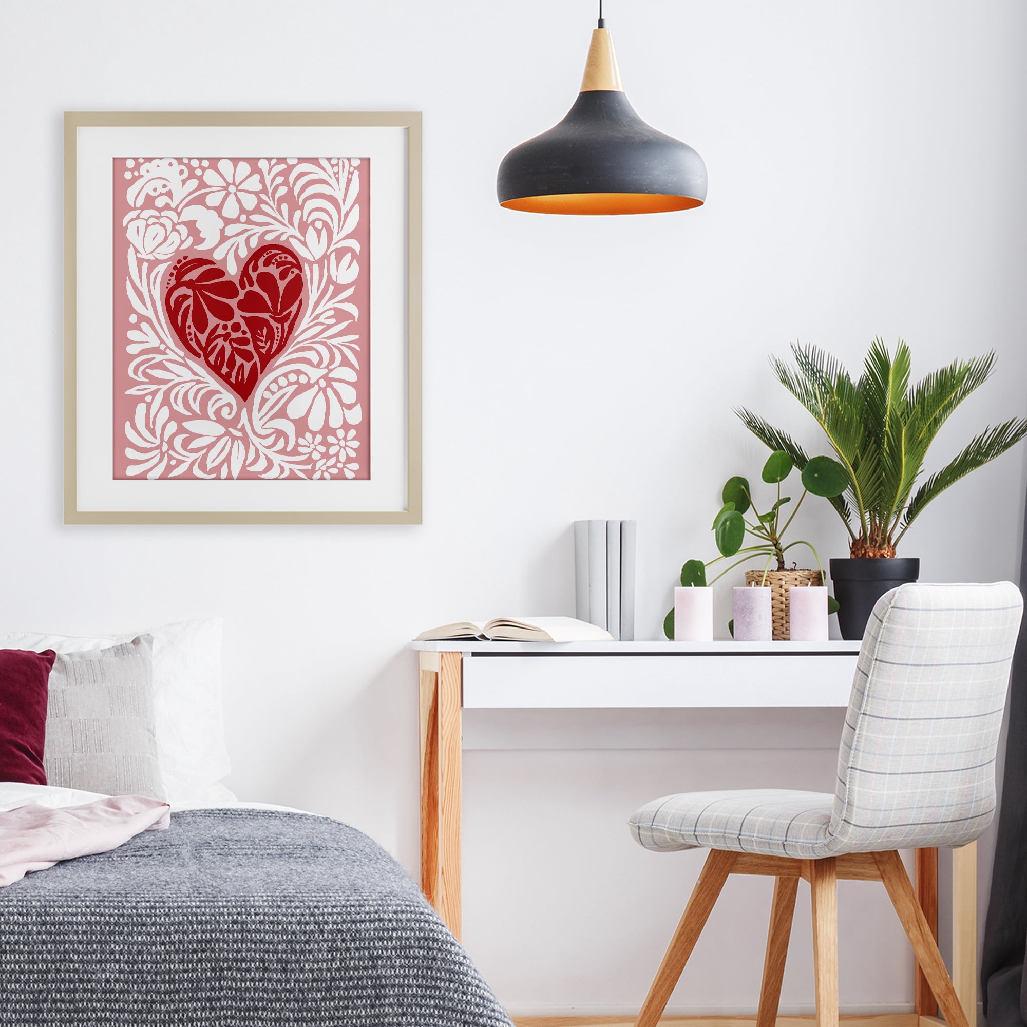 Stupell Industries Red Leafy Heart on Pink Birch Framed Print Under Glass, design by Cindy Jacobs