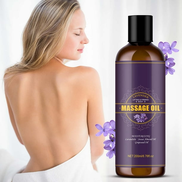 Fiudx Aceite de Masaje de Lavanda, Aceite Nutritivo de Almendras Dulces, Aceite Hidratante de Semilla de Uva, Tratamiento Corporal Relajante, Alivio de La Tensión Muscular, Todo Tipo de Piel, Lujosa