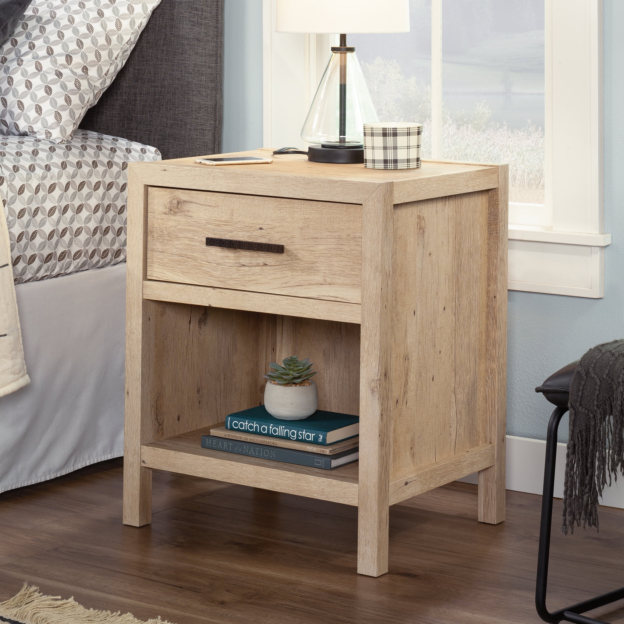 Sauder Pacific View Prime Oak Engineered Wood Bedside Table