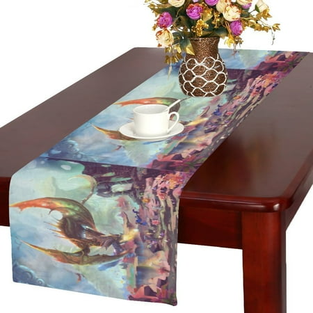 

MYPOP New Knight Fights with Dragon in Treasure Land Cotton Linen Table Runner 14x72 inches