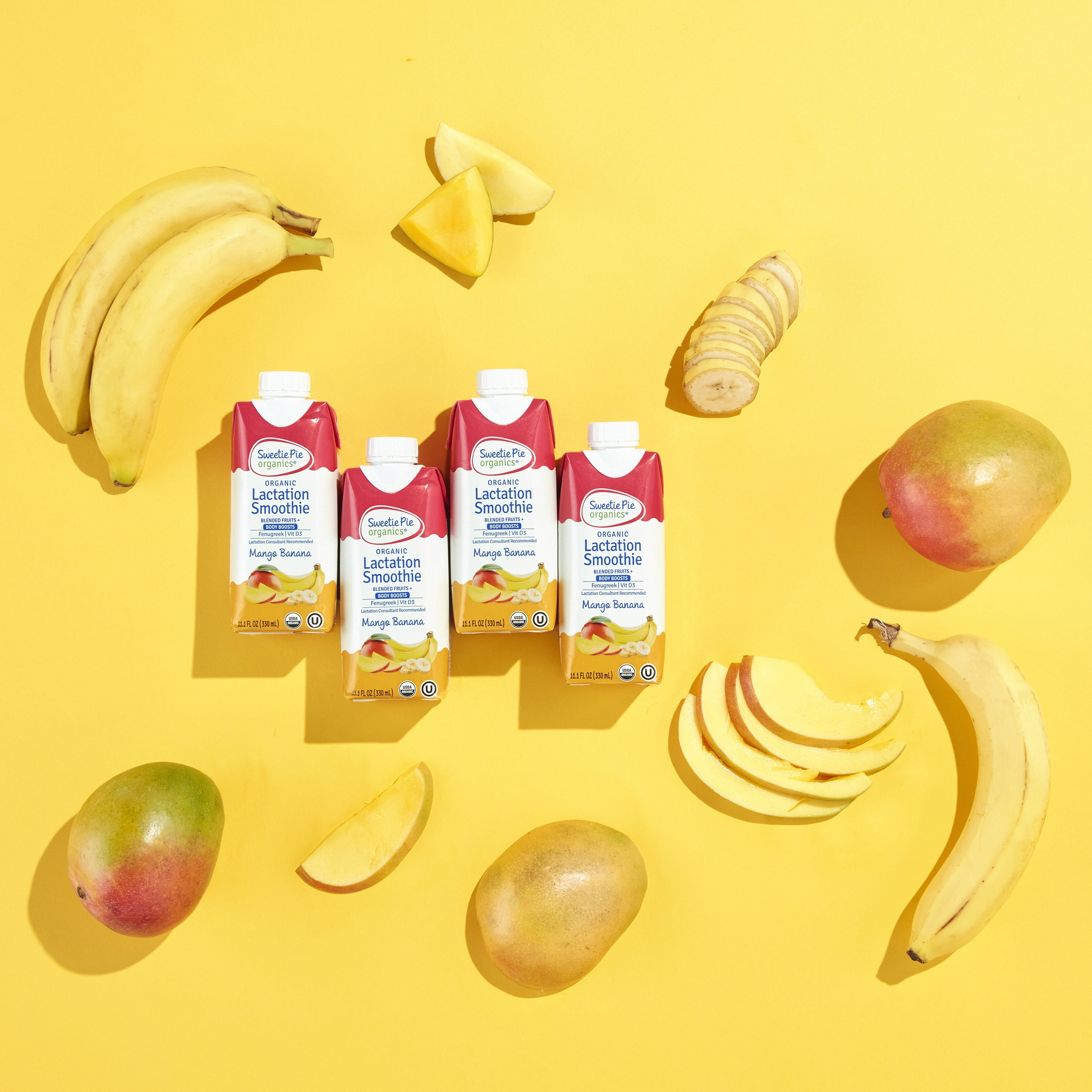 Sweetie Pie Organics Lactation Smoothie, Mango Banana, Support Breast Milk Production for Nursing and Pumping, No Artificial Sweeteners, Flavors, or Dyes - 4 Pack